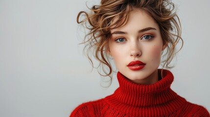 Fototapeta premium Stylish portrait of a cut model woman with a chic hairstyle, exuding confidence and grace