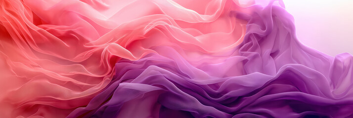 Fototapeta premium Wispy, flowing fabric in pink and purple hues, creating a soft, airy effect. The ethereal waves and delicate textures suggest a light, dreamy atmosphere.