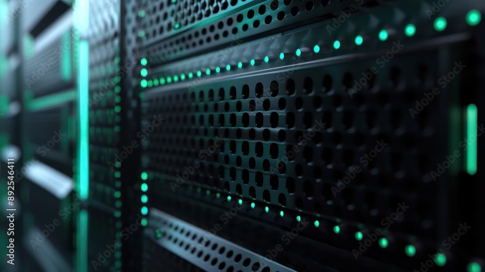 Poster sleek plexus network in black and emerald green, with ample text space on the left side