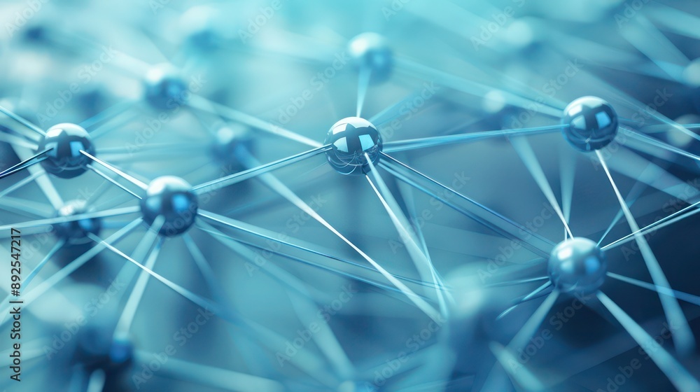 Poster subdued plexus network in shades of blue and grey, text space strategically placed at the top left