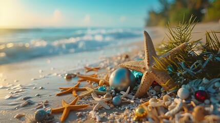 A beach cleanup event with a holiday theme, encouraging ecofriendly celebrations
