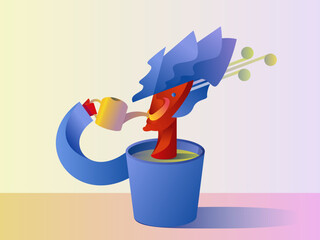 man flower drinking illustration