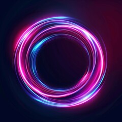 Glowing neon pink and blue circular light trails on dark background for futuristic and high tech designs