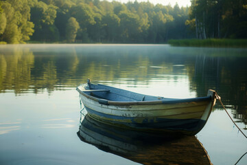 Obraz premium Boat out on the water: fishing adventure in the lake