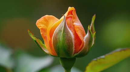 A close-up of a rose bud, just starting to bloom.