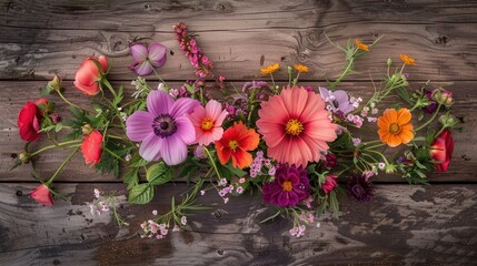 Floral arrangement on timbered surface