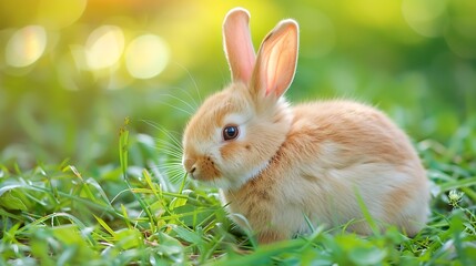 Fototapeta premium Beauty baby rabbit outside in garden