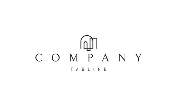A vector logo with an abstract image of an architectural structure with an arched passage in an artistic style.