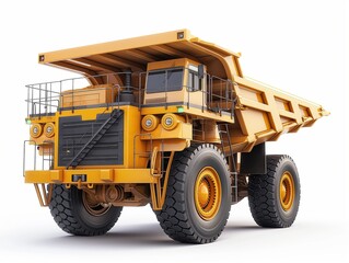 Yellow dumper industrial truck isolated on the white background. Mining loader.
