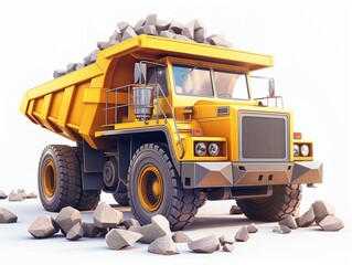 Yellow dumper industrial truck isolated on the white background. Mining loader.