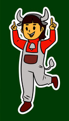 Vector Illustration of a Kid Wearing a Chinese Zodiac Costume 