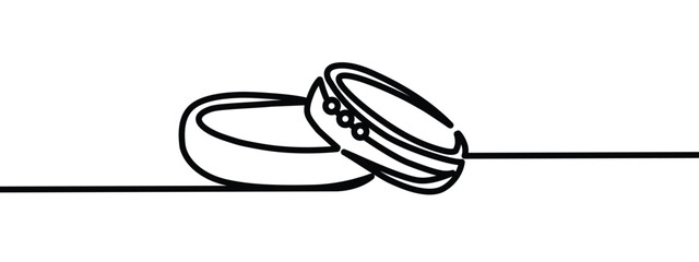 Wedding rings vertically continuous line drawing. One line art of love  rings  marriage  union of hearts  classic  romance. vector ilustration