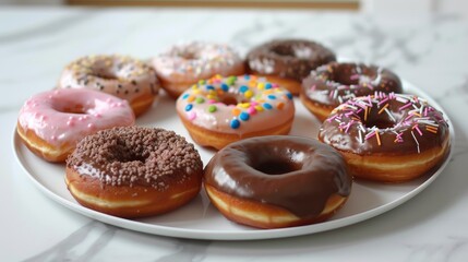 Plate of donuts with different flavored glazes on a white plate