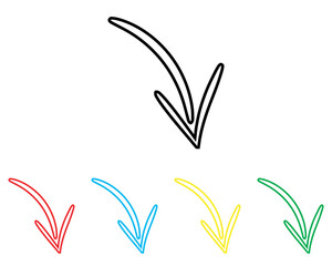 Curved arrow icon vector. Arrow pointer icon sign symbol in trendy flat style. Set elements in colored icons. Arrow down vector icon illustration isolated on white background