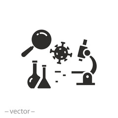 microorganism research technology icon, microbiology, clinic laboratory, genetic or pharmacology science, test microscope, medical industry, flat vector illustration