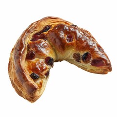 Freshly baked bierock pastry with golden brown crust, raisins, and cranberries