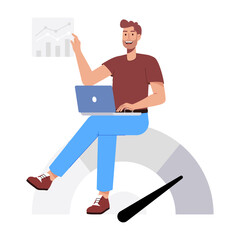 Person monitoring business performance chart, flat illustration 

