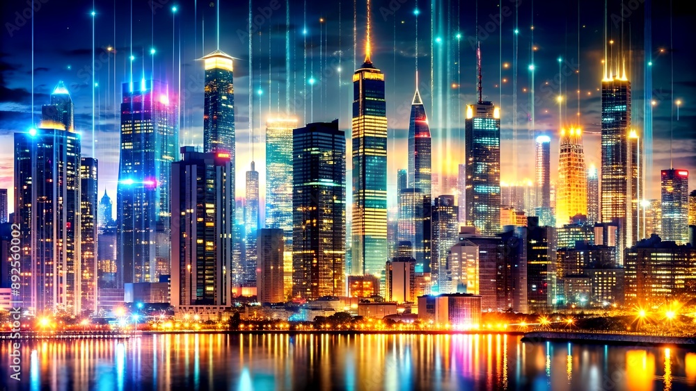 Aufkleber the urban symphony: an abstract tapestry of city lights and architectural forms generative ai comput