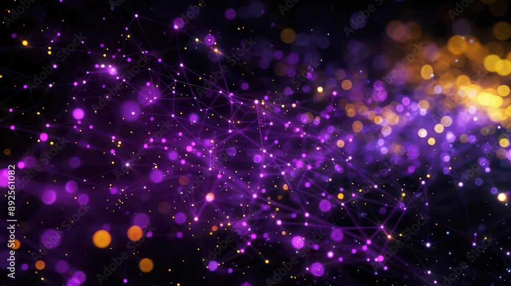 Fototapete Glowing lattice of violet and soft yellow fibers against a cosmic black sky, offering a mystical feel suitable for text integration