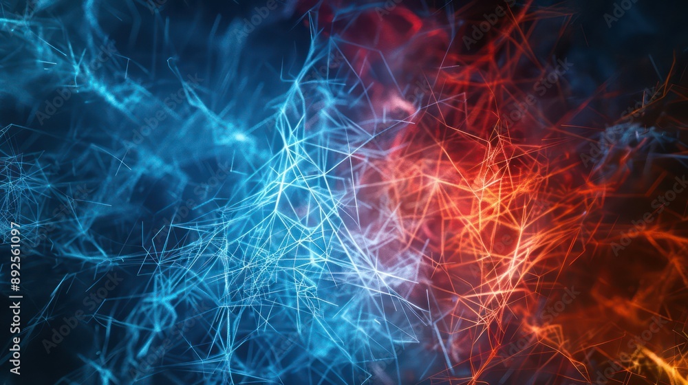 Fototapete Intricate mesh of icy blue and fiery red lines, forming a visually striking backdrop suitable for dynamic text
