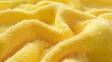 A wrinkled yellow plush fabric, super fluffy plush style.
