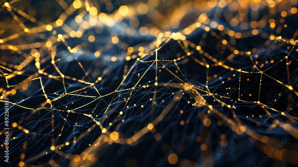 Fototapete Intricate network of gold and navy blue fibers, creating a luxurious and elegant web suitable for high-end text overlays