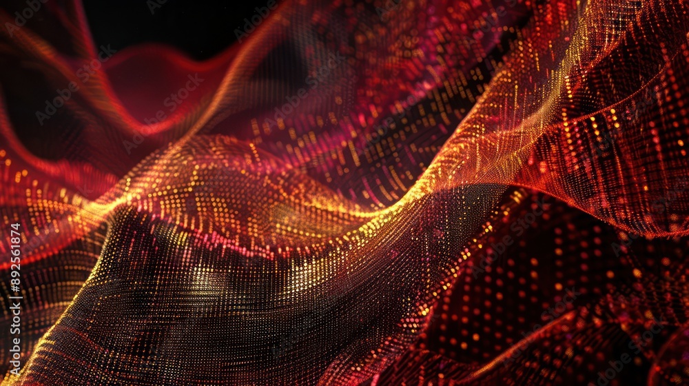 Aufkleber luminous grid of crimson and amber threads on a jet-black canvas, designed for eye-catching and dyna