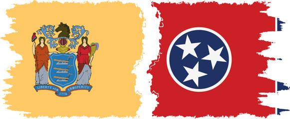 Tennessee and New Jersey states grunge brush flags connection, vector