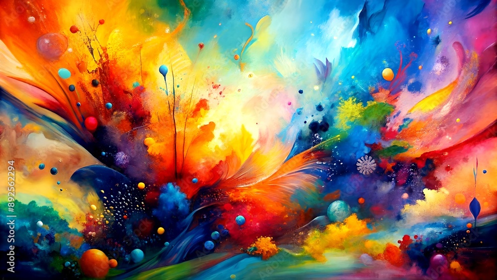 Poster a canvas of emotions: a vibrant abstract painting showcasing a dynamic interplay of colors, textures