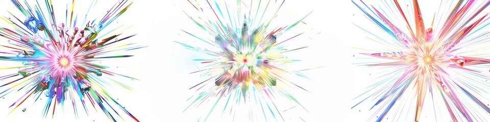Abstract fireworks pattern, illustration, colorful lines on a white background
