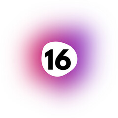 number 16 icon on transparent background with purple blur gradient