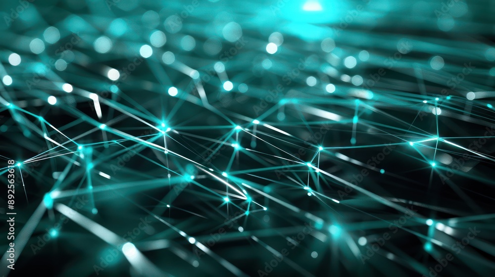 Fototapete Radiant network of teal and silver lines, creating a sleek and futuristic backdrop for text on a dark background