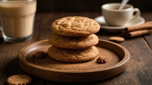 snickerdoodle cookie served aesthetically in a wooden plate and table