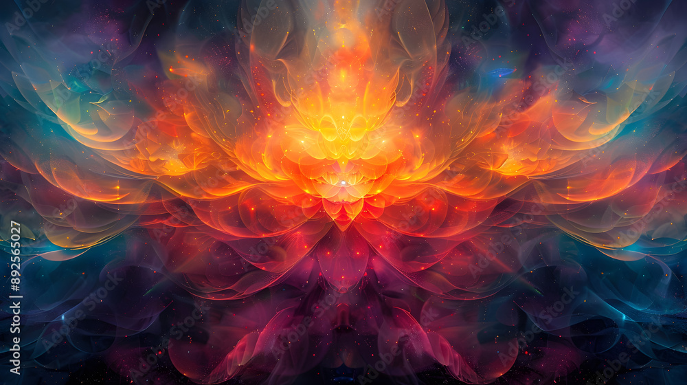 Poster mesmerizing digital artwork featuring a vibrant interplay of geometric patterns fluid shapes and rad