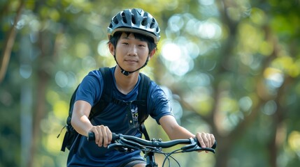 Naklejka premium Young boy enjoying a bike ride in the park