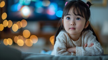 Little Girl Watching TV at Home
