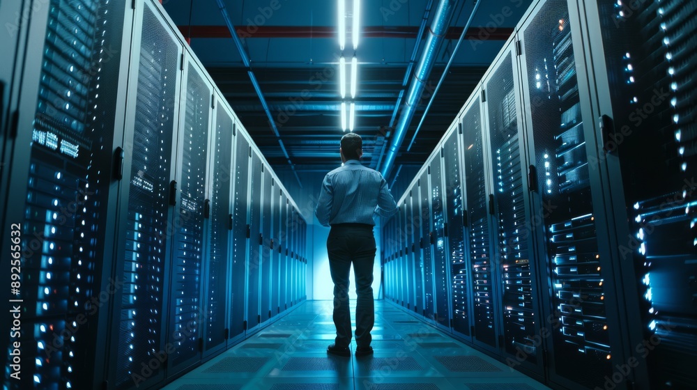 Poster server room professional managing documents and server hardware