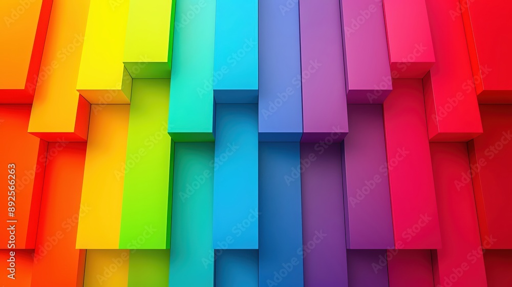 Poster abstract geometric background with vibrant rainbow colors and 3d rectangular shapes. perfect for mod