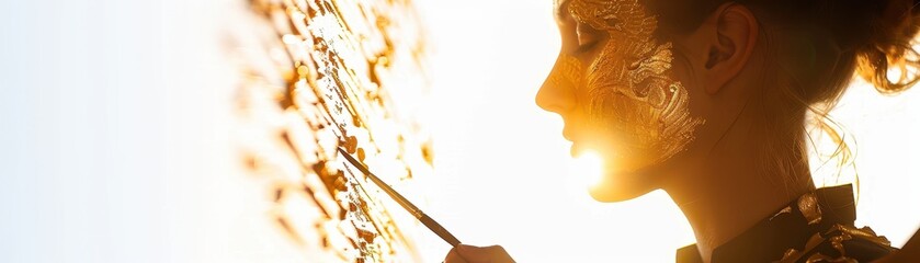 Silhouette of an artist painting on a canvas in warm light, highlighting creativity and artistic expression.