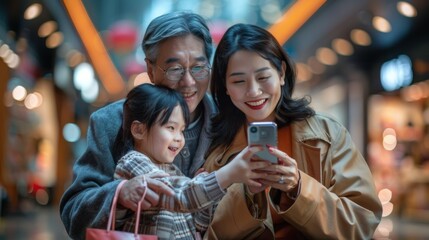 Obraz premium Family Shopping at the Mall