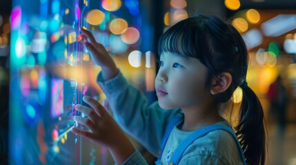 Fototapeta premium Child Interacting with Interactive Digital Display