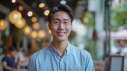 Fototapeta premium Portrait of a smiling man in a cafe