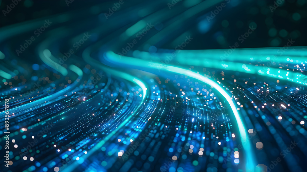 Poster vibrant digital data stream with dynamic light trails in futuristic high tech atmosphere digital des