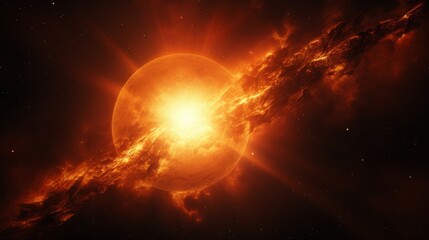 Obraz premium Space scene with sun, dark cosmic background, bright solar flares