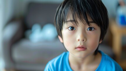 Young Boy with Intense Gaze Indoors