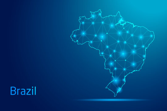 Brazil map - concept of communication technology, graphic of low poly.