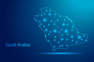 Saudi Arabia map - concept of communication technology, graphic of low poly.