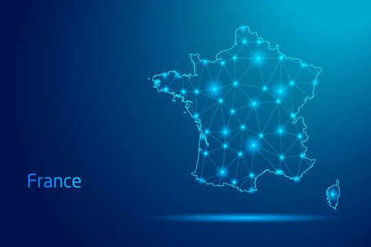 France map - concept of communication technology, graphic of low poly.