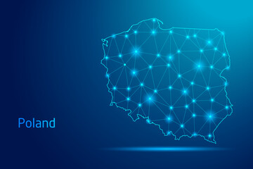 Poland map - concept of communication technology, graphic of low poly.