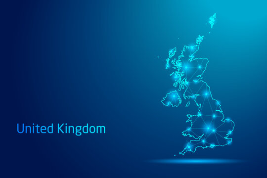 United Kingdom map - concept of communication technology, graphic of low poly.
